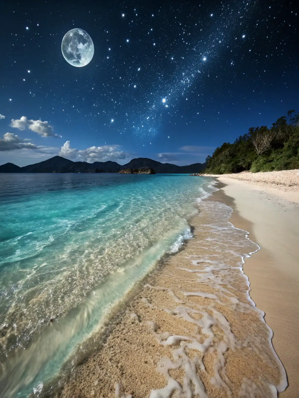 A serene coastal scene of a small island with lush greenery and clear turquoise waters, showcasing the natural beauty and vulnerability of island ecosystems.